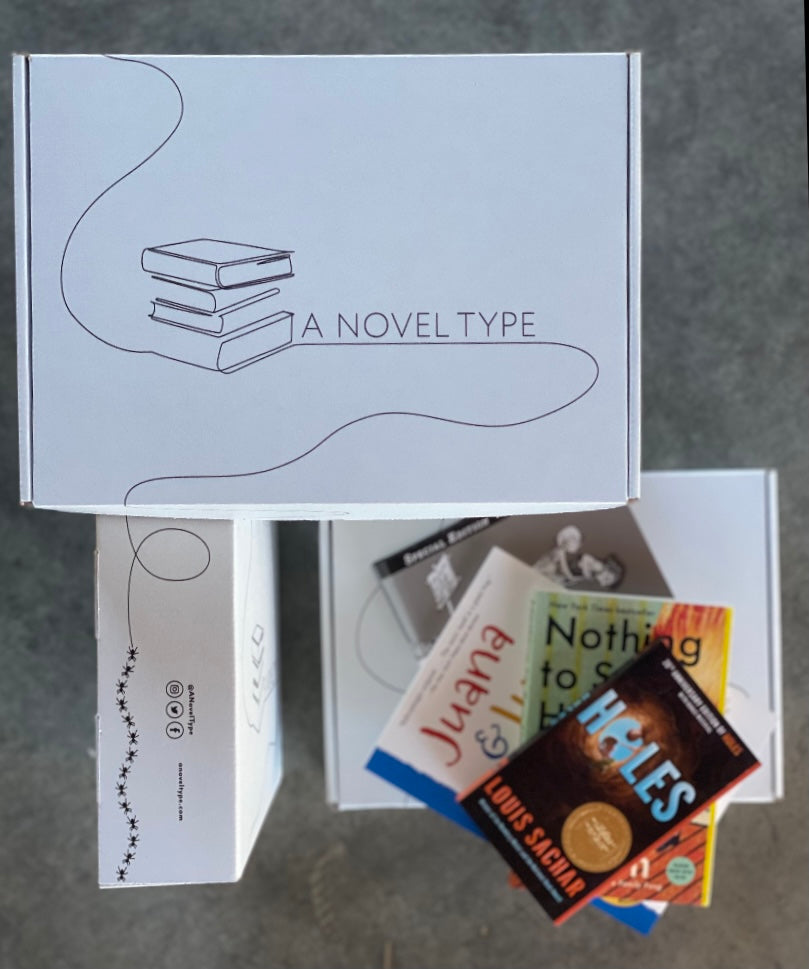 A Novel Type book box with a variety of books